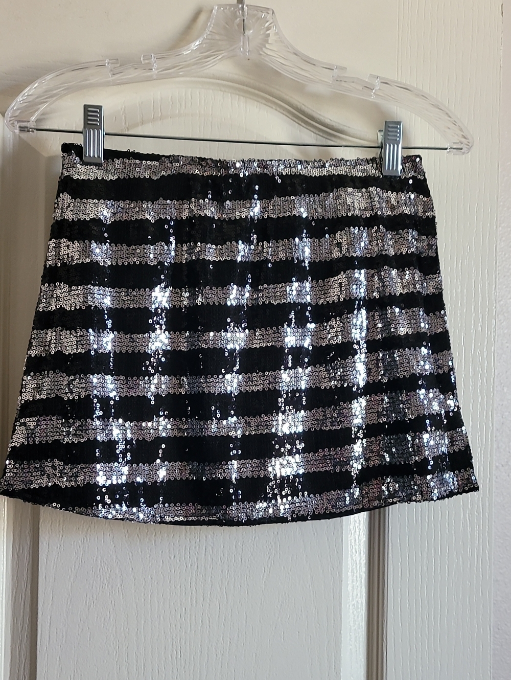 Black and Silver Striped Sequin Mini Skirt